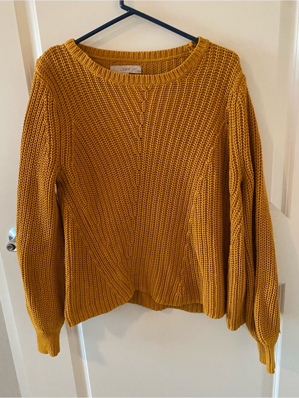 LOFT Mustard Yellow Chunky Knit Crewneck Sweater